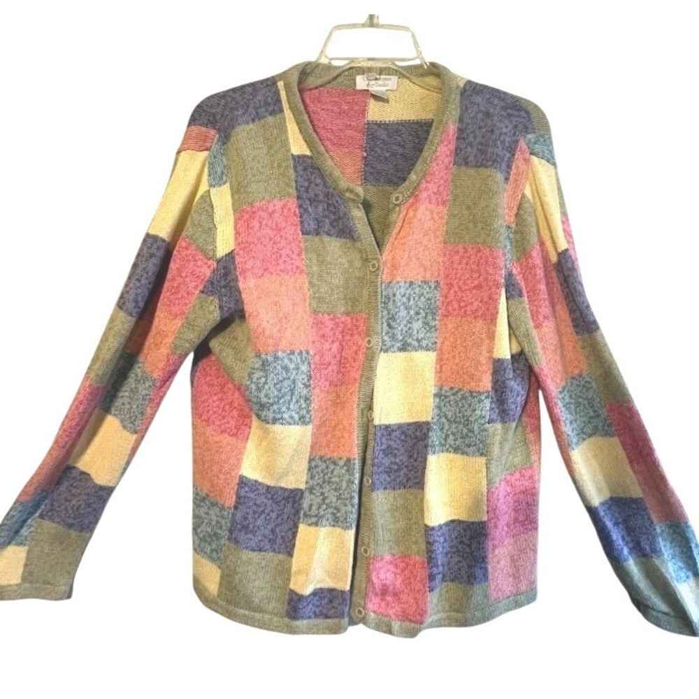 Christopher & Banks Vintage 2003 Patchwork Cardigan Sweater Multi‎ Color L 1640
